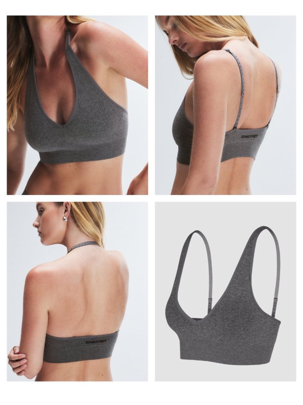 New Savage X Fenty Gray Seamless Halter Bralette Size M